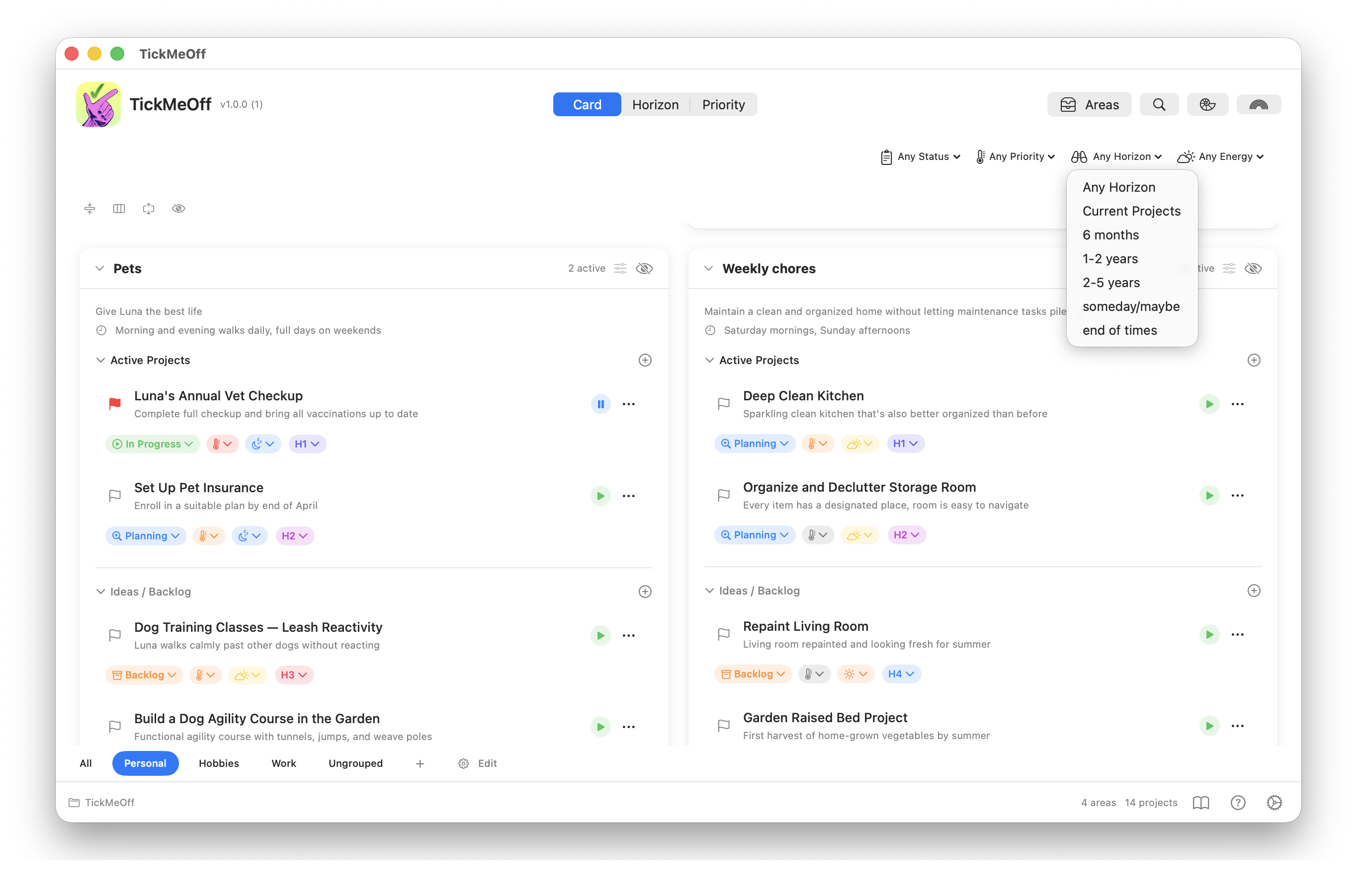 TickMeOff filter by horizon view