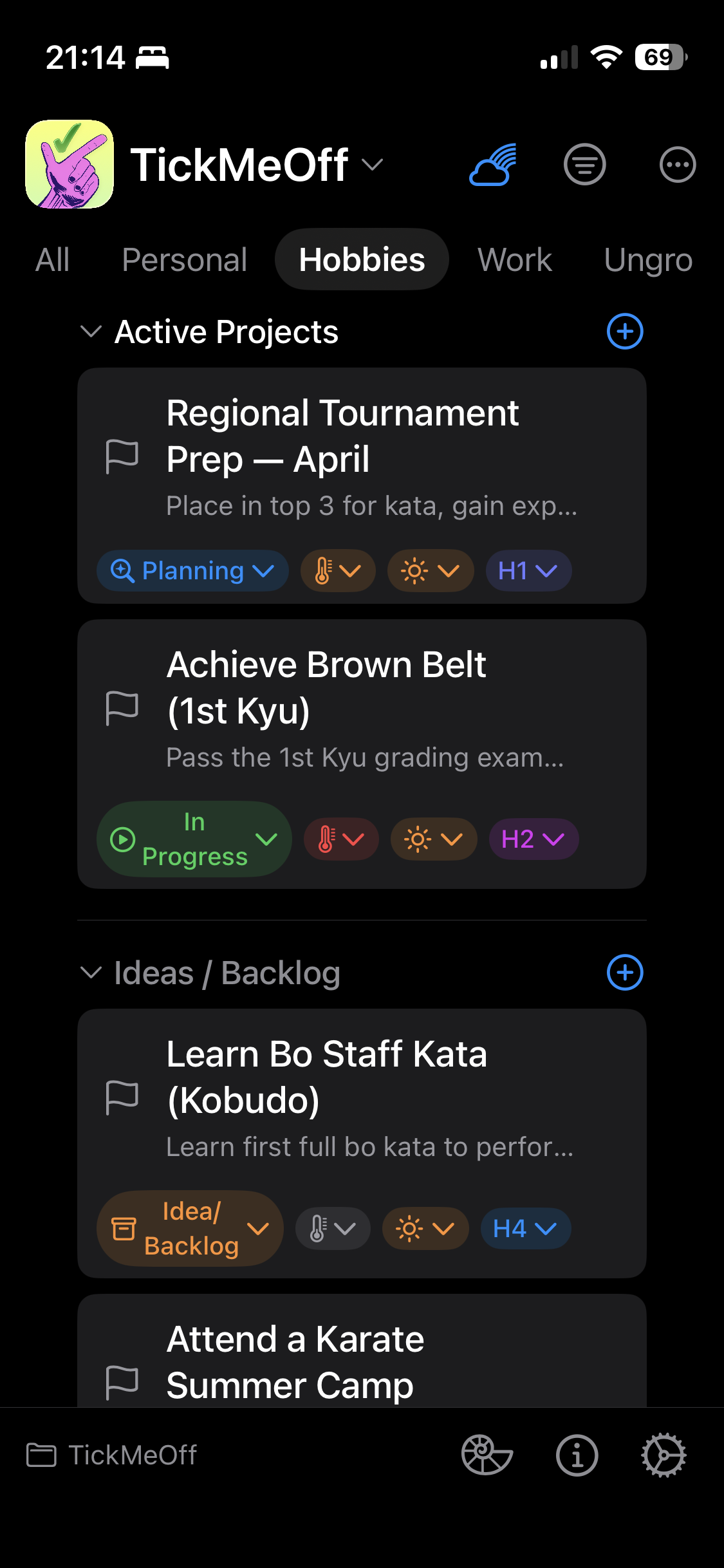 TickMeOff main view on iPhone