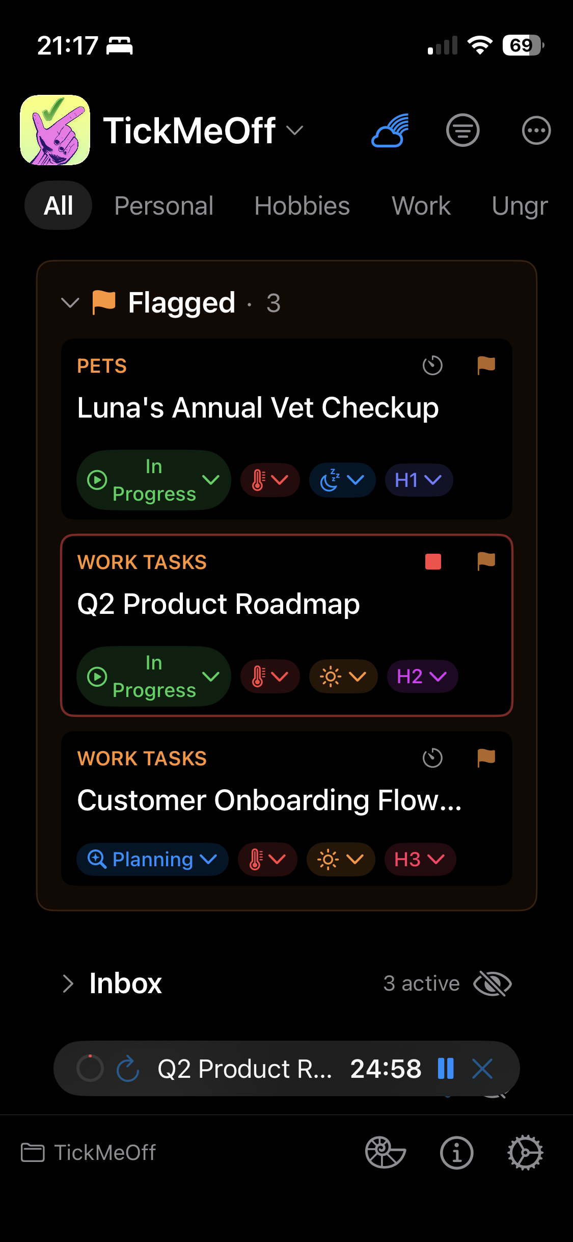 TickMeOff Pomodoro timer on iPhone