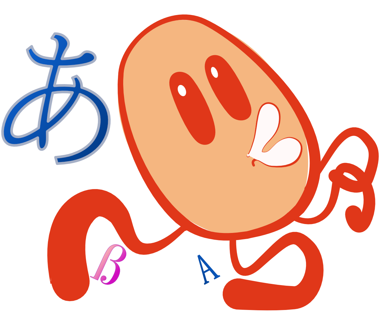 Transloaded mascot — a cheerful character carrying letters from different scripts